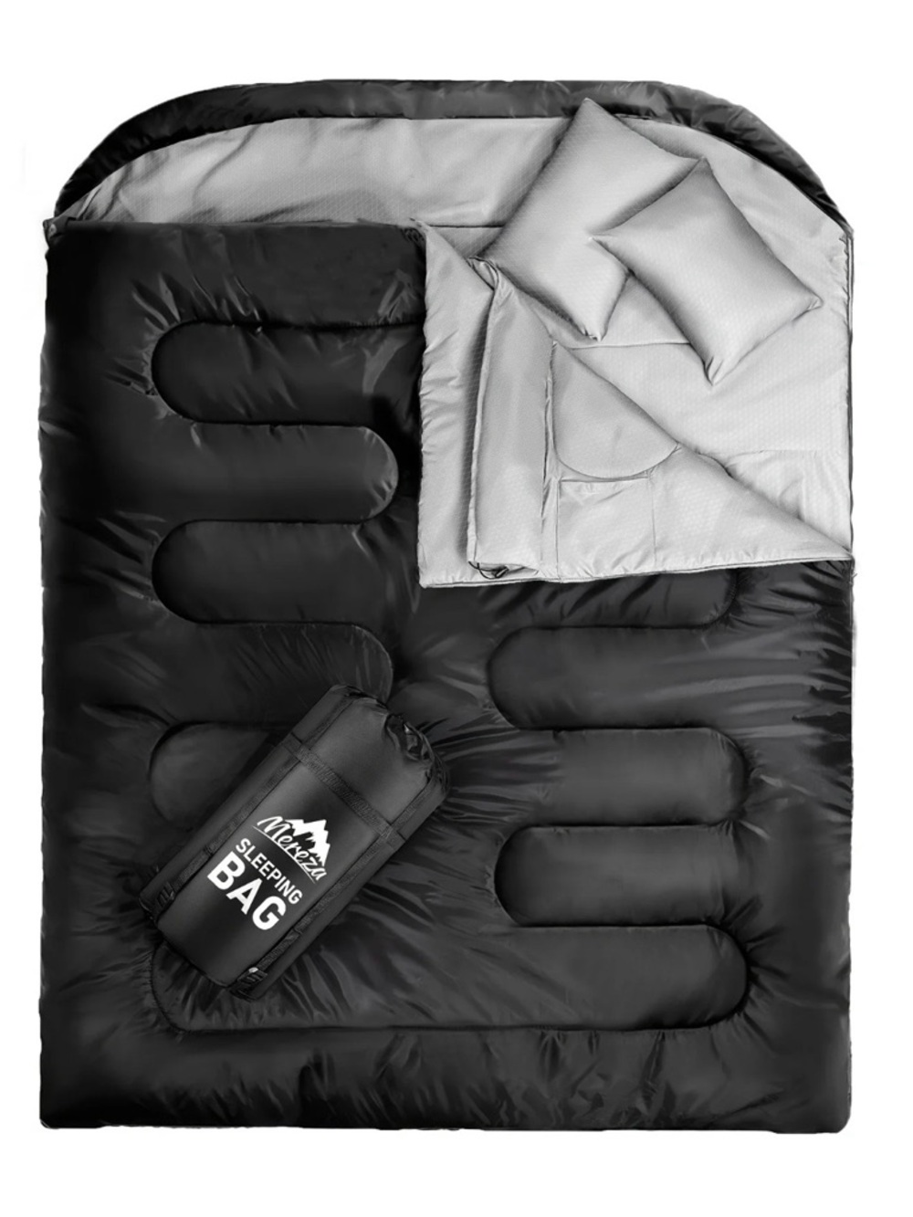 MEREZA Black and Gray Double Sleeping Bag - Compact Camping Bedding